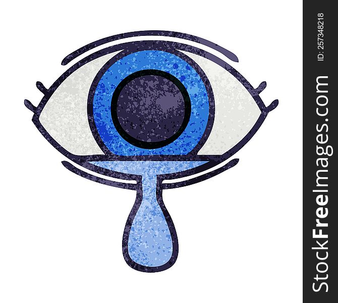 retro grunge texture cartoon of a crying eye