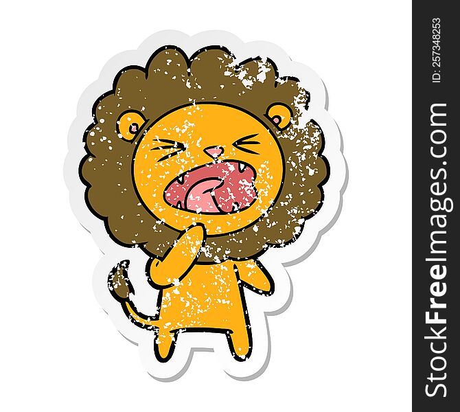 Distressed Sticker Of A Cartoon Angry Lion