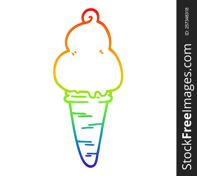 Rainbow Gradient Line Drawing Cartoon Ice Cream