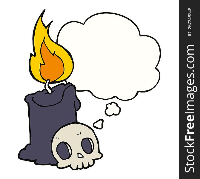 Cartoon Skull And Candle And Thought Bubble