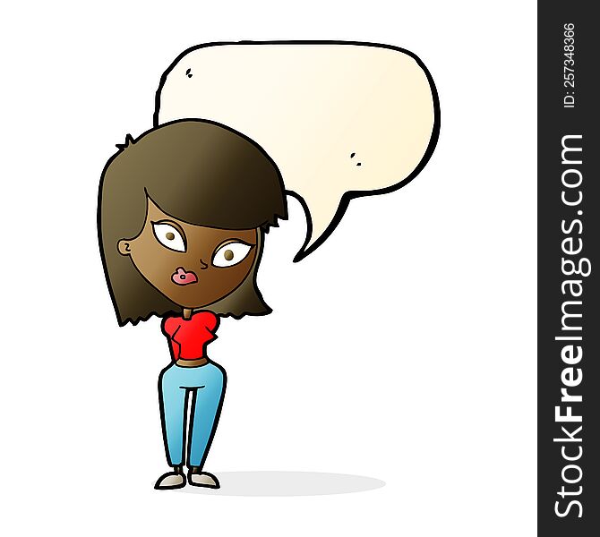 Cartoon Confused Woman With Speech Bubble