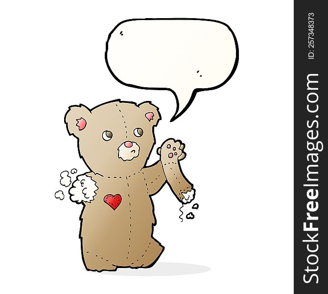 Cartoon Teddy Bear With Torn Arm With Speech Bubble