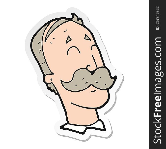 Sticker Of A Cartoon Ageing Man With Mustache
