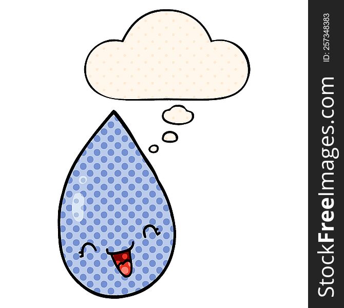 Cartoon Raindrop And Thought Bubble In Comic Book Style