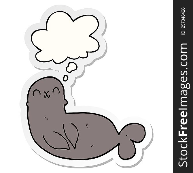 cartoon seal with thought bubble as a printed sticker