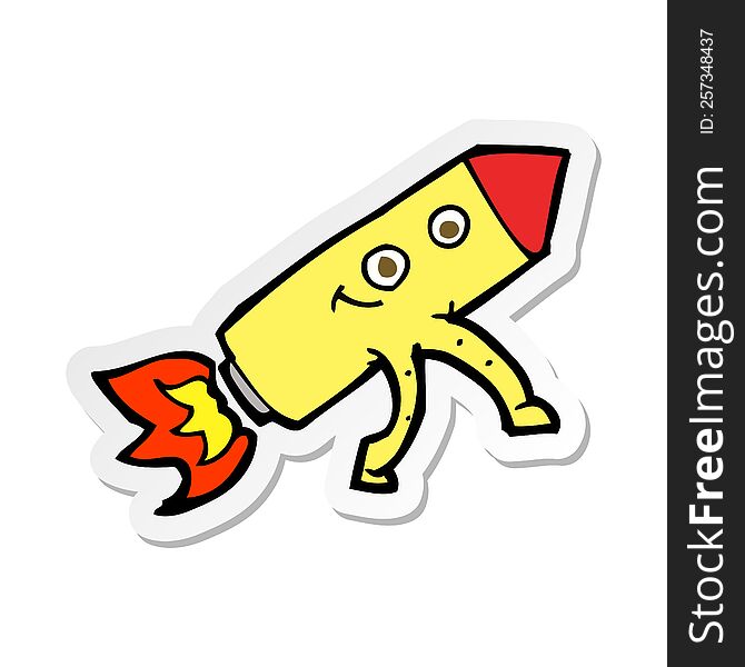Sticker Of A Cartoon Happy Rocket