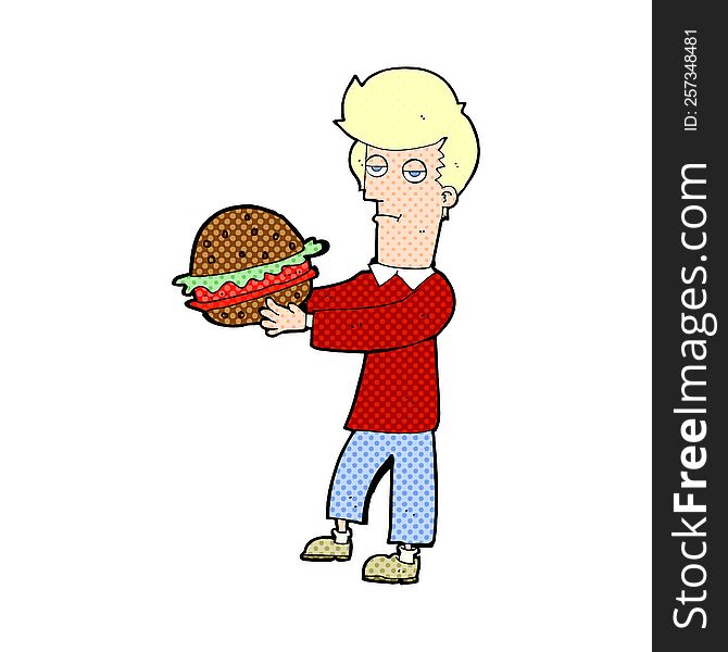 cartoon man eating burger