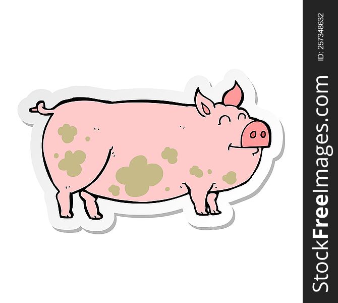 Sticker Of A Cartoon Muddy Pig
