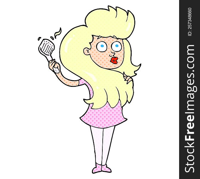 Cartoon Woman Brushing Hair