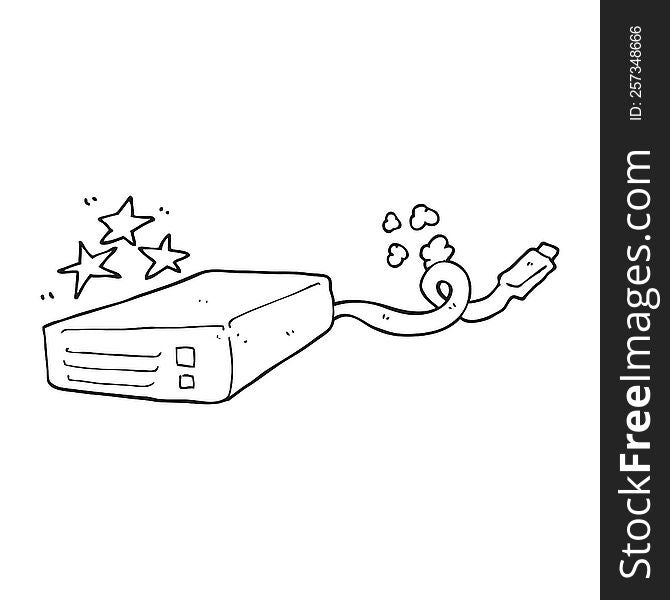 freehand drawn black and white cartoon computer hard drive