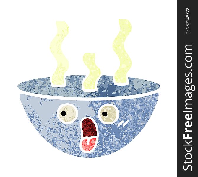 Retro Illustration Style Cartoon Bowl Of Hot Soup