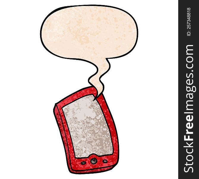 cartoon mobile phone and speech bubble in retro texture style