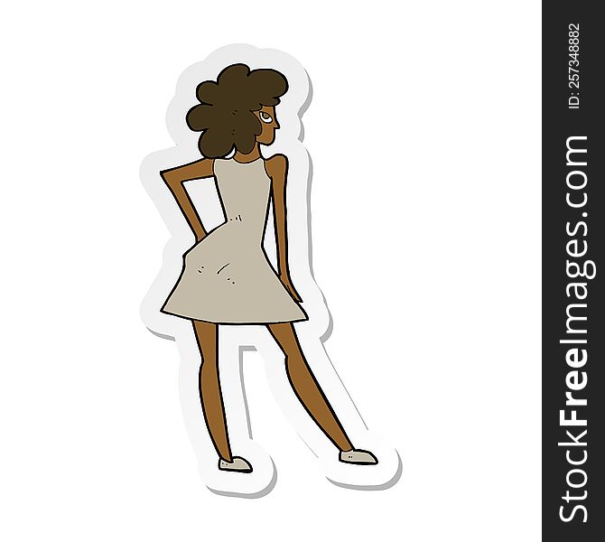 Sticker Of A Cartoon Woman Posing In Dress