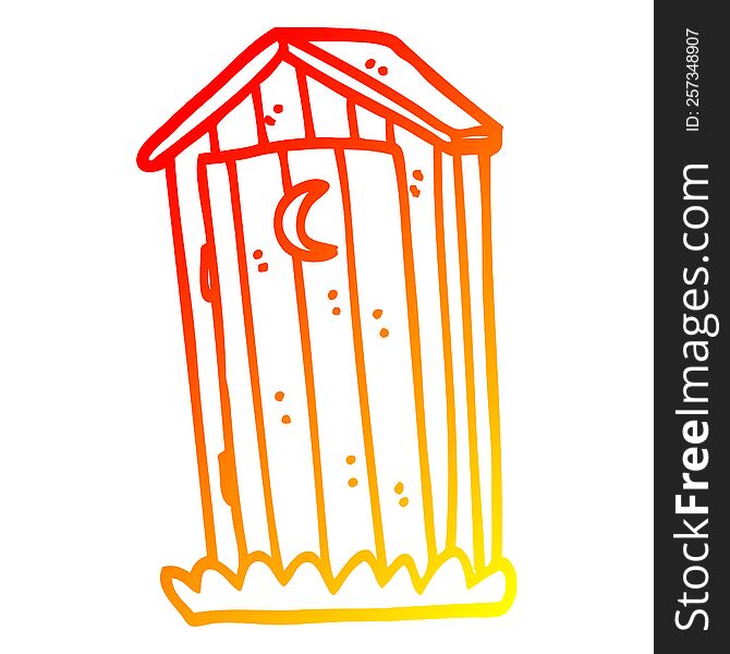 warm gradient line drawing of a cartoon old outdoor toilet
