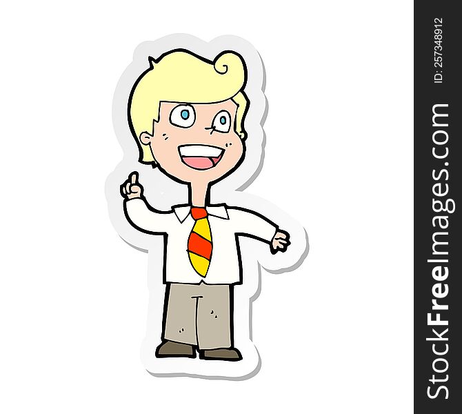 sticker of a cartoon school boy raising hand