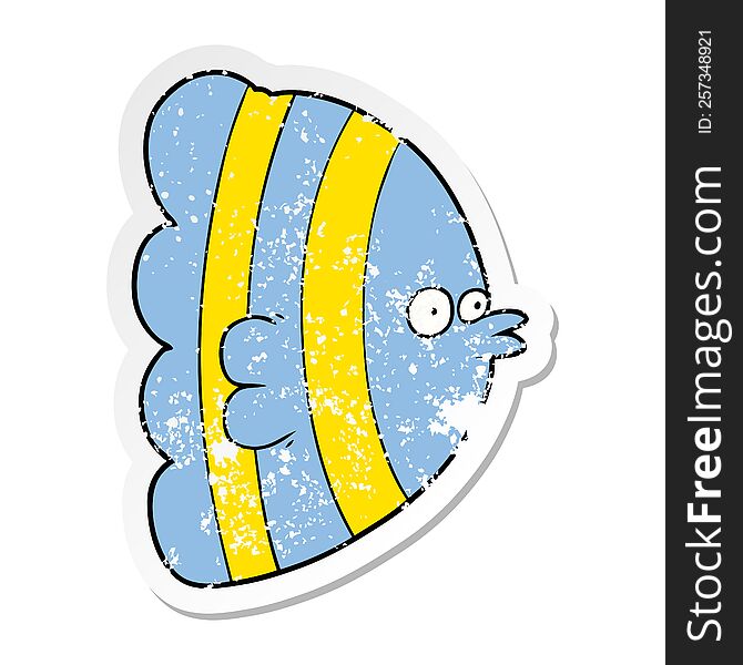 Distressed Sticker Of A Cartoon Exotic Fish