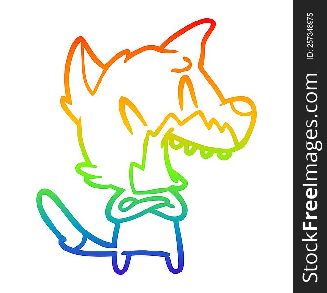 Rainbow Gradient Line Drawing Laughing Fox Cartoon