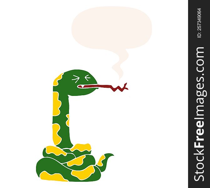 Cartoon Hissing Snake And Speech Bubble In Retro Style