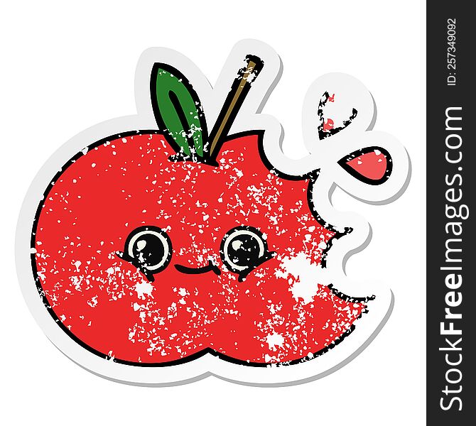 Distressed Sticker Of A Cute Cartoon Apple