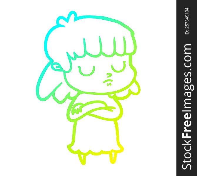 cold gradient line drawing of a cartoon indifferent woman