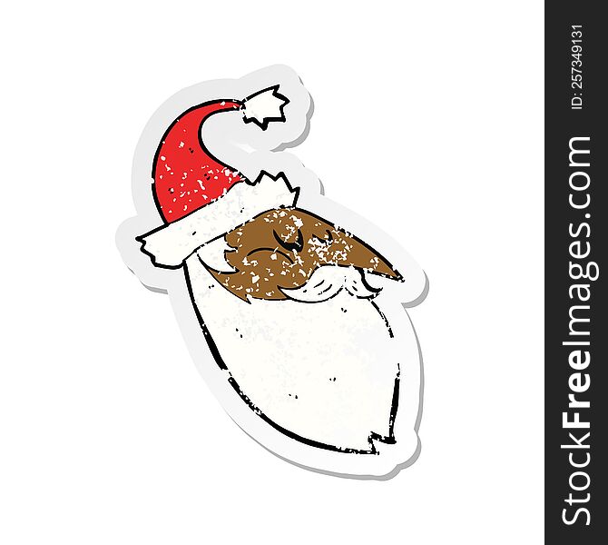 Retro Distressed Sticker Of A Cartoon Santa Face