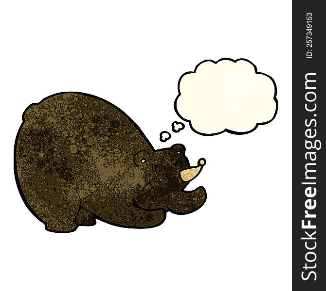 Cartoon Stretching Black Bear With Thought Bubble