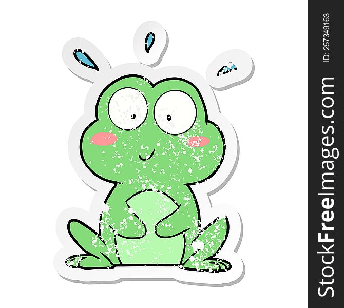 distressed sticker of a cute cartoon frog