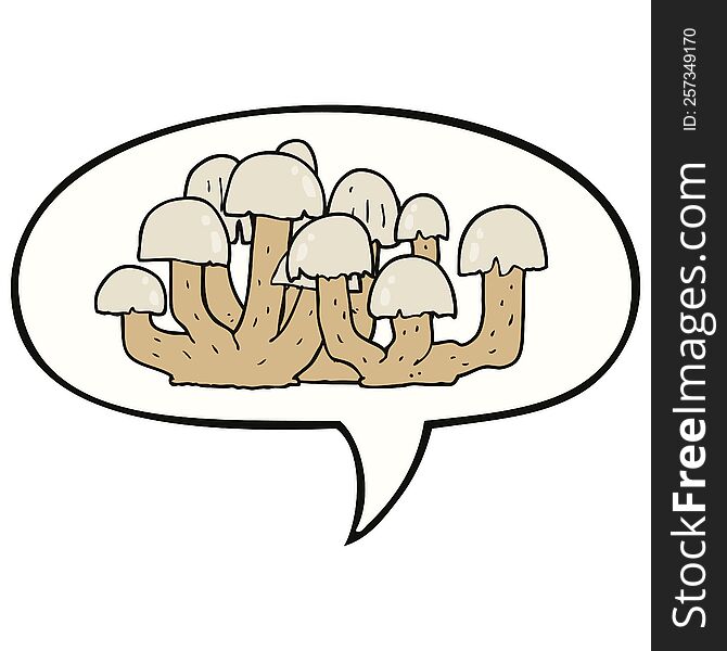 cartoon mushroom with speech bubble. cartoon mushroom with speech bubble