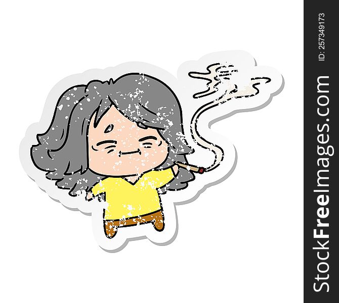 distressed sticker cartoon of cute kawaii old woman