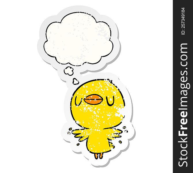 Cartoon Chick Flapping Wings And Thought Bubble As A Distressed Worn Sticker
