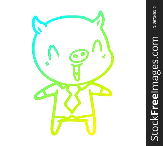 Cold Gradient Line Drawing Happy Cartoon Pig Wearing Shirt And Tie