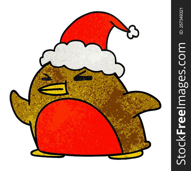 Christmas Textured Cartoon Of Kawaii Robin