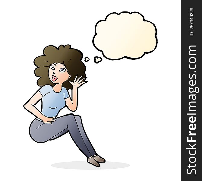 cartoon woman listening with thought bubble