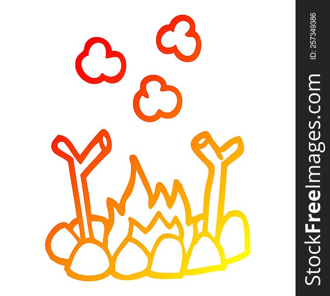 warm gradient line drawing of a cartoon camp fire