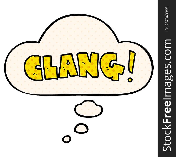 cartoon word clang with thought bubble in comic book style