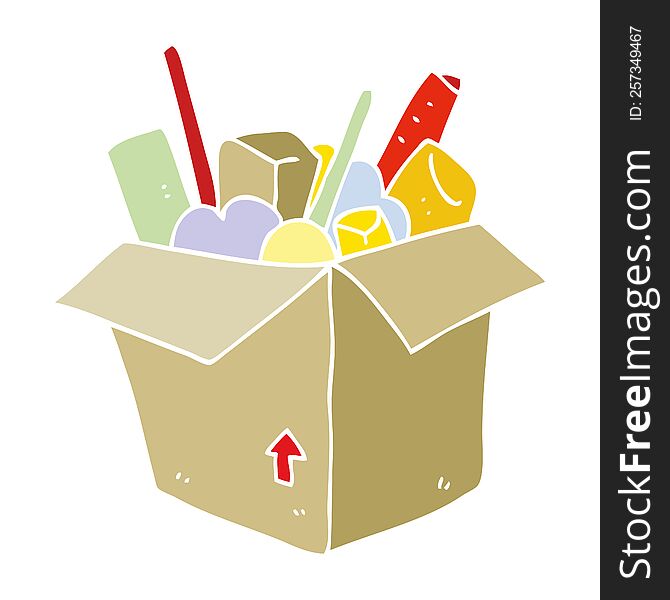 flat color illustration of box of things. flat color illustration of box of things