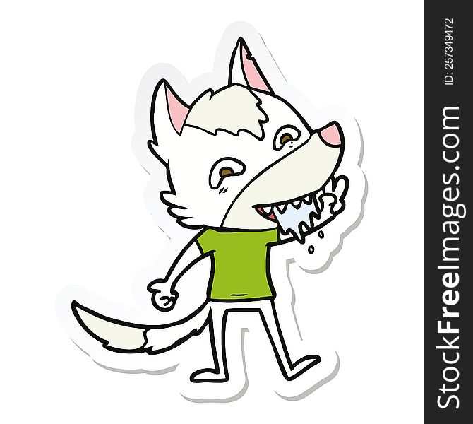 sticker of a cartoon hungry wolf