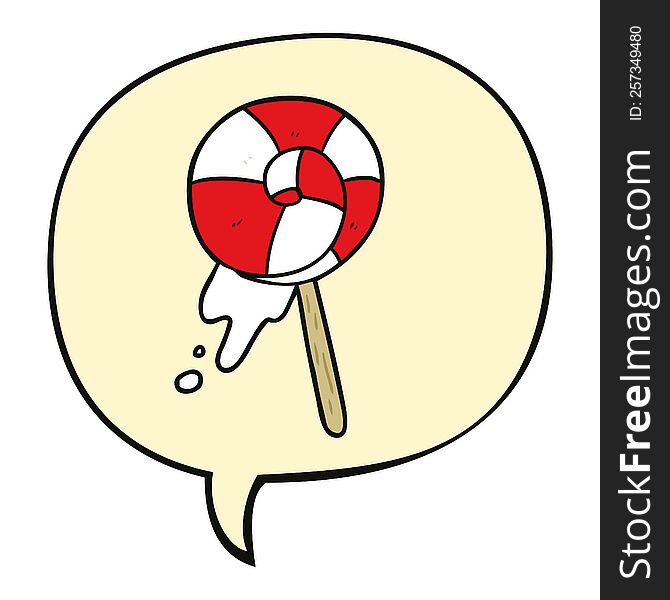 cartoon traditional lollipop with speech bubble