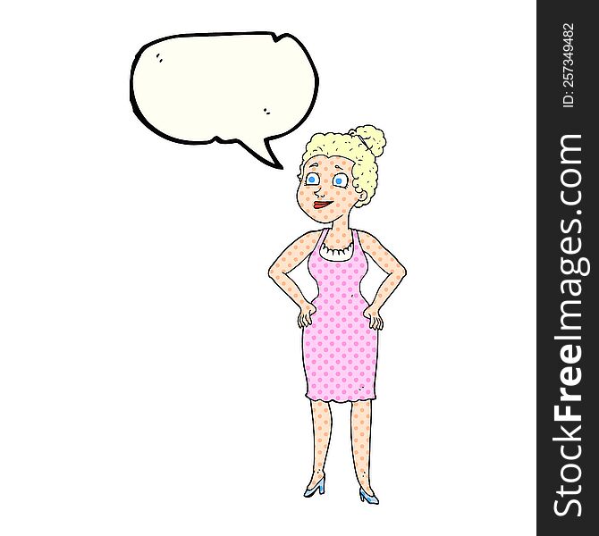 Comic Book Speech Bubble Cartoon Woman Wearing Dress