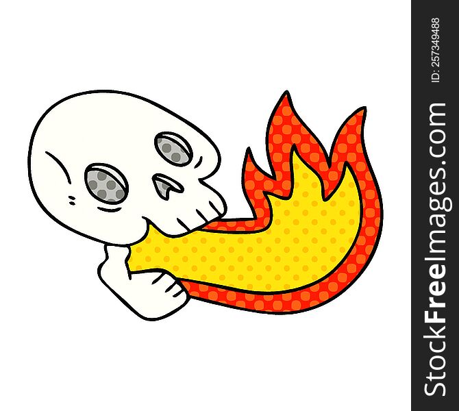 fire breathing comic book style quirky cartoon skull. fire breathing comic book style quirky cartoon skull