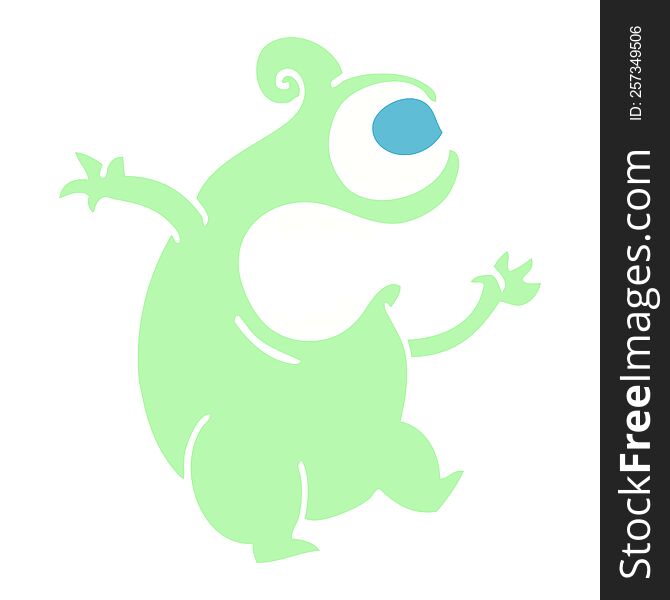 Flat Color Illustration Cartoon Green Alien