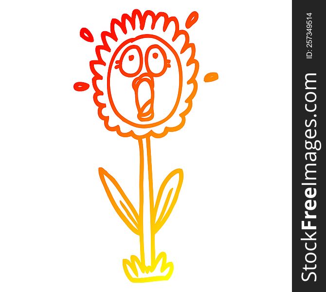 warm gradient line drawing of a cartoon shocked sunflower