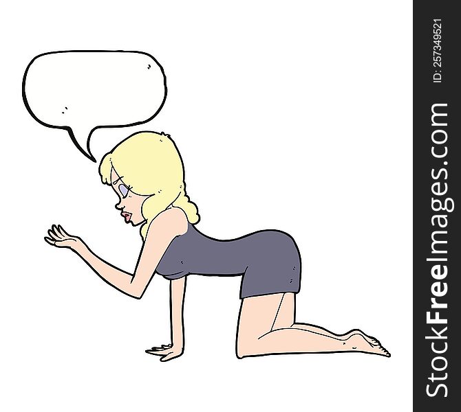 Cartoon Woman On All Fours With Speech Bubble