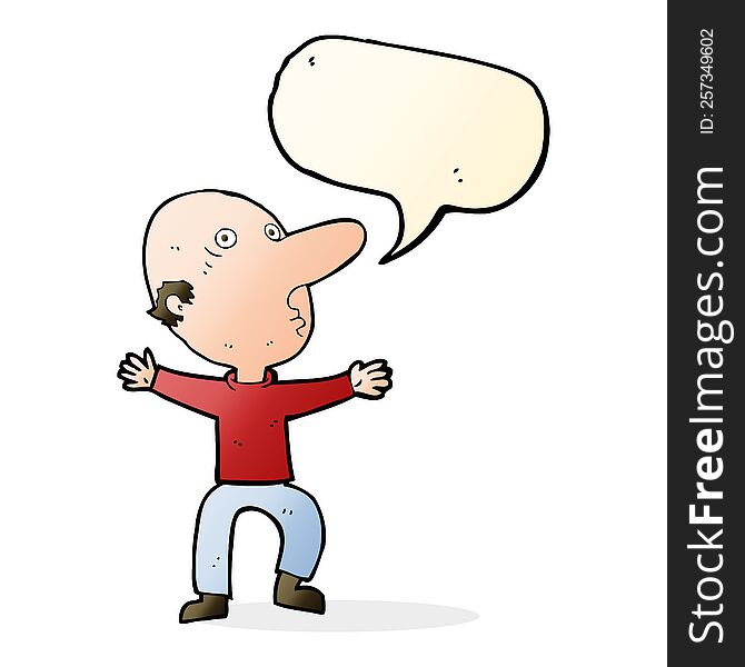 cartoon worried middle aged man with speech bubble