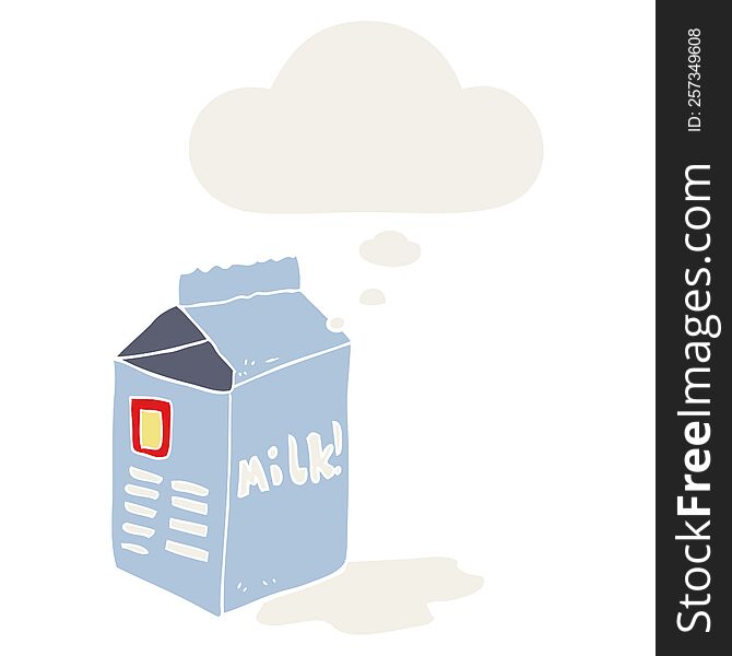 cartoon milk carton with thought bubble in retro style