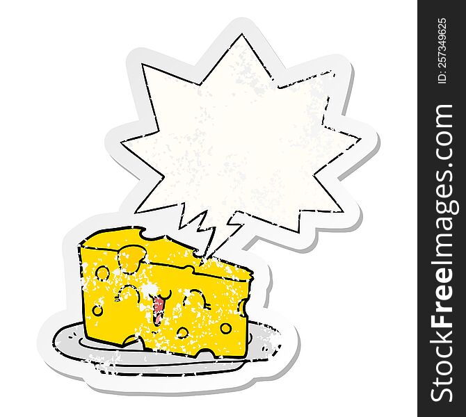Cute Cartoon Cheese And Speech Bubble Distressed Sticker