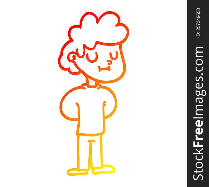 warm gradient line drawing of a cartoon happy boy