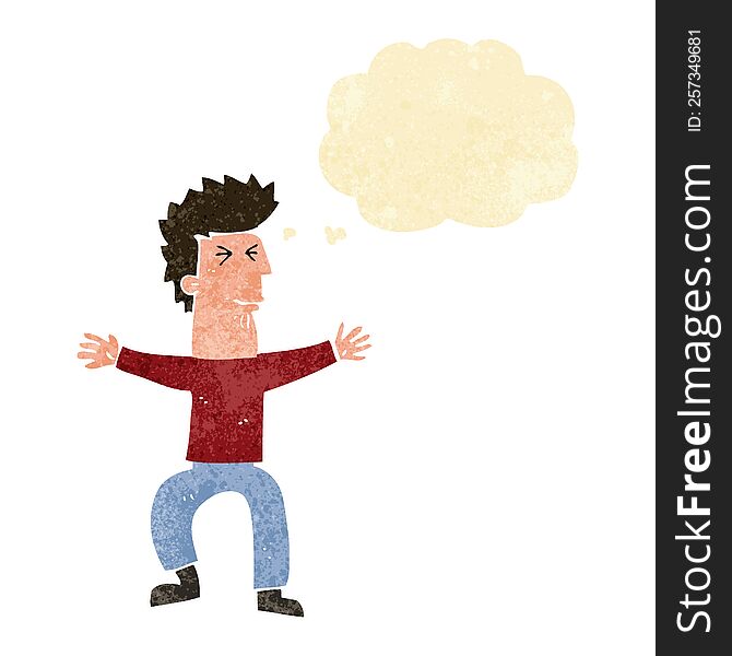 cartoon stressed out man with thought bubble