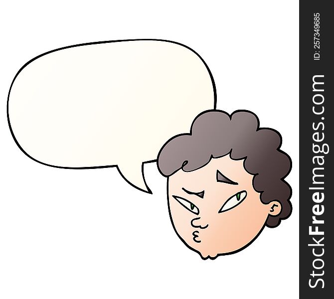 cartoon suspicious man with speech bubble in smooth gradient style