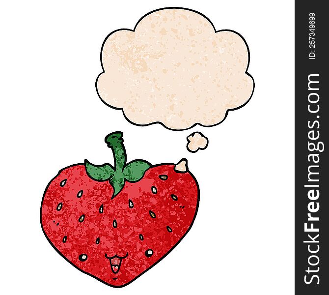 cartoon strawberry with thought bubble in grunge texture style. cartoon strawberry with thought bubble in grunge texture style